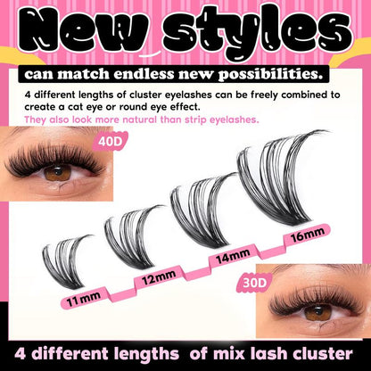 9-16mm DIY Lash Extension Kit: 280pcs Lash Clusters [Bond & Seal, Tweezers]