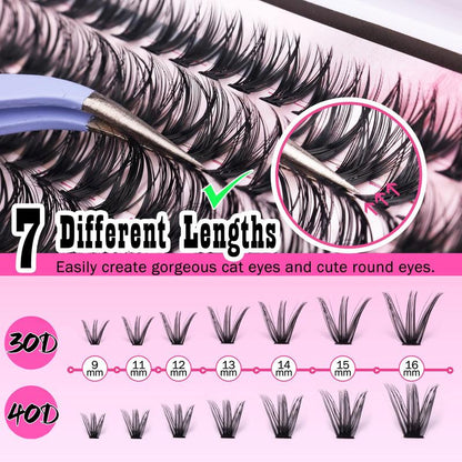 9-16mm DIY Lash Extension Kit: 280pcs Lash Clusters [Bond & Seal, Tweezers]