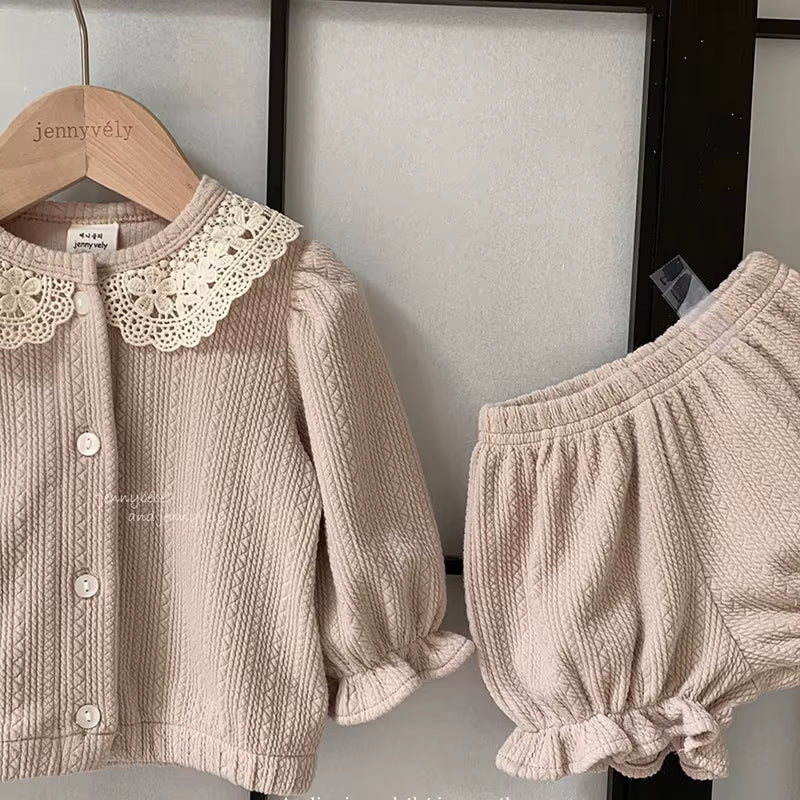 LaceMuse – Korean Style Baby Girl Cardigan & Shorts Set