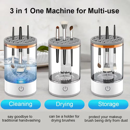 USB Electric Makeup Brush Cleaner – 3-in-1 Portable Washer, Dryer & Drying Rack for Quick, Effortless Brush Cleaning